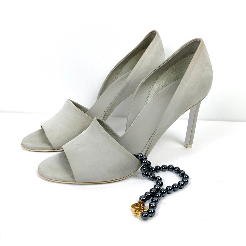 Vince Gray Suede Saffron Open Toe Pumps Sz 8M